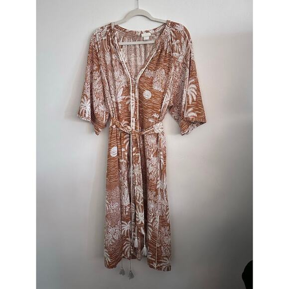 Desmond & Dempsey X H&m Women’s Landscape Kaftan Midi Dress Size Large - Picture 8 of 13